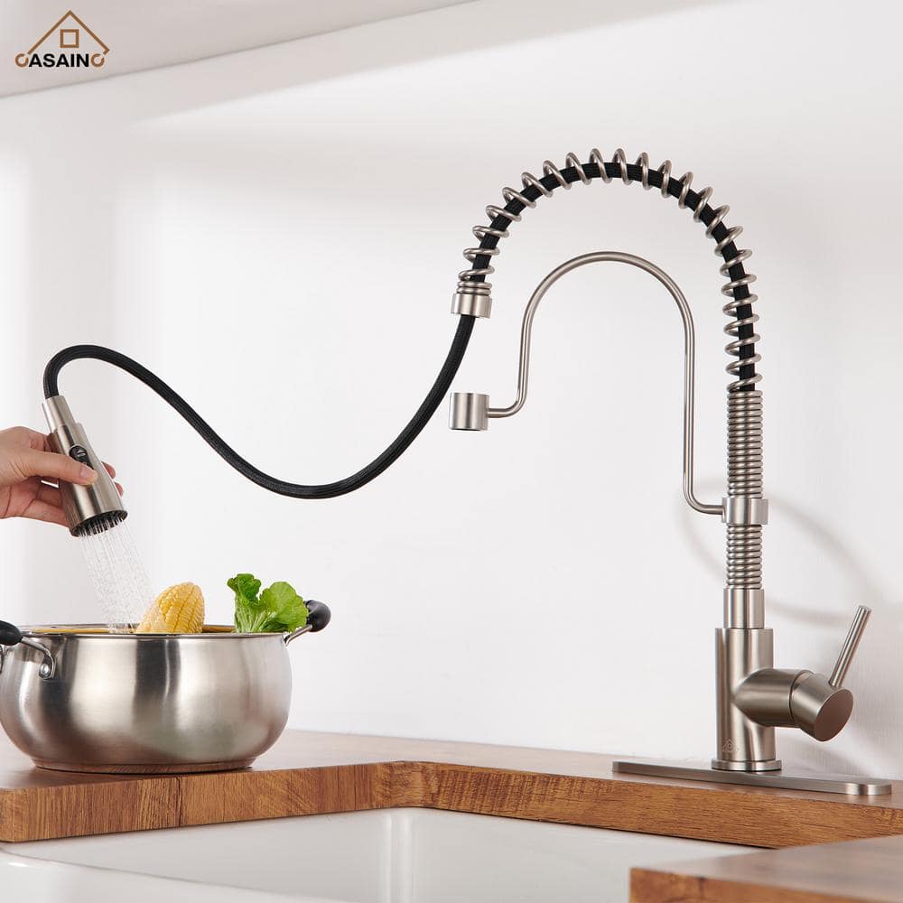 Brushed Nickel Single Handle Pull Down Kitchen Faucet with Spray