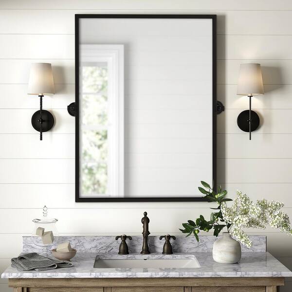 Buy 24 in. W x 31.5 in. H Modern Rectangle Metal Framed Black Pivoted