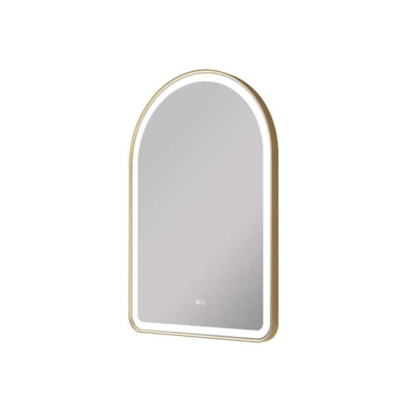 24 in. W x 36 in. H Arched Framed LED Dimmable Anti-Fog Wall Bathroom Vanity Mirror in Brushed Gold, IP54