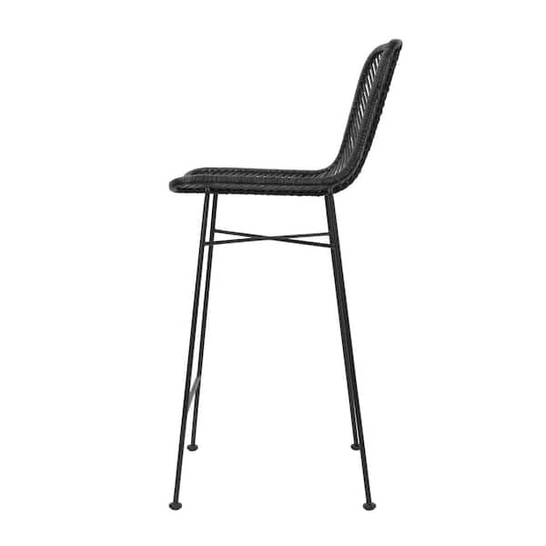 40.5 in. Black Rattan Bar Stool with Metal Frame