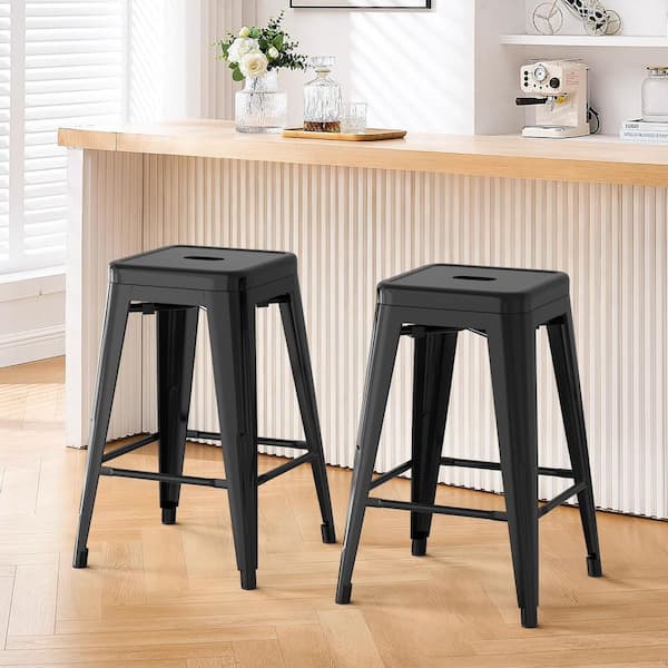 MFD LIVING Bar Stools 24 in. H Black Backless Metal Bar Stool with