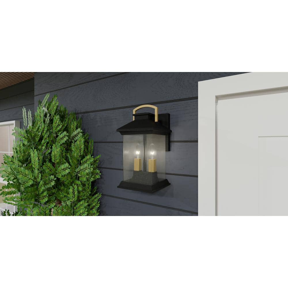 Henderson Black and Gold Outdoor Wall Lantern with Clear Glass