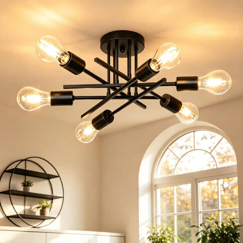 TOZING 18.5 in. Black Farmhouse Flush Mount Ceiling Light Fixtures