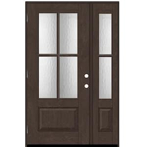 Regency 53 in. x 80 in. 3/4Lite 4SDL Oasis Deco Glass RHOS Prefinish Hickory Fiberglass Prehung Front Door w/1_ 14inSL