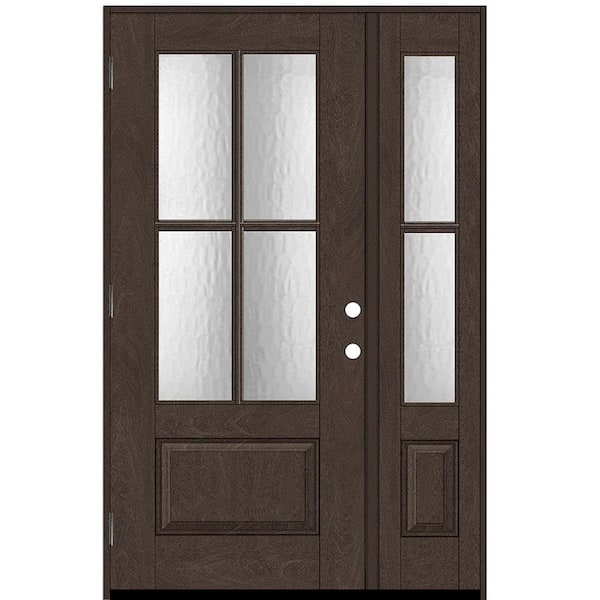 Steves & Sons Regency 53 in. x 80 in. 3/4Lite 4SDL Oasis Deco Glass RHOS Prefinish Hickory Fiberglass Prehung Front Door w/1_ 14inSL