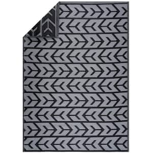 Amsterdam Design 6 ft. x 9 ft. Size Black & Gray 100% Eco-friendly Lightweight Plastic Indoor/Outdoor Area Rug