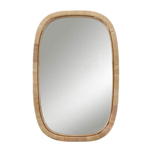Brown 22 in. W x 34 in. H Modern Rectangle Glass Wood Metal MDF Framed Mirror with Wood-Wrapped Frame