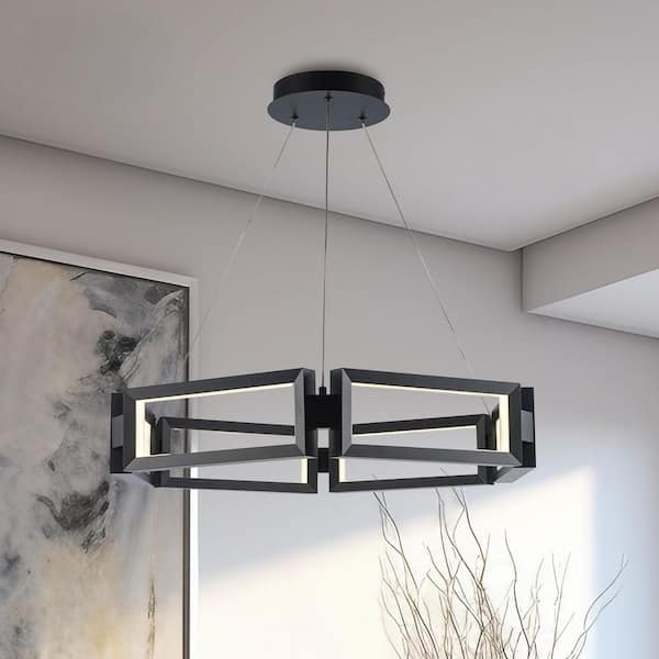 Skylar 30 in. Dimmable Integrated LED Black Chandelier Light Fixture