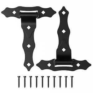 8.6 in. x 7.5 in. Black T-Strap Heavy-Duty Gate Hinges Wrought Hardware with Screws (2-Pack)