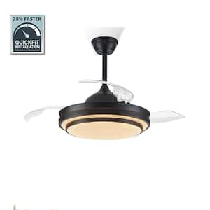 42 in. Indoor Matte Black Downrod 3-Colors 6-Speeds LED Retractable Ceiling Fan with Light Kit and Remote Control