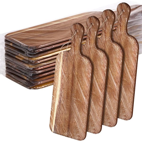 16 in. Acacia Wood Rectangular Cutting and Serving Boards with Built-In Handle, 12-Pack