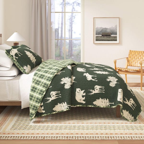 Forest Green Full/Queen Reversible Premium Forest Themed 3-Piece Microfiber Quilt Set