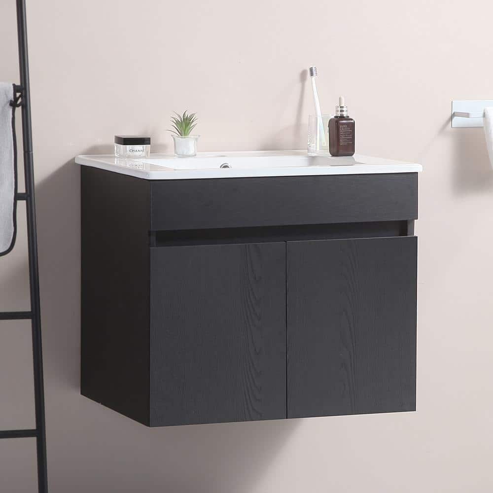 30 in. W x 18 in. D x 19 in. H Single Sink Wall Mounted Bath Vanity in Whit