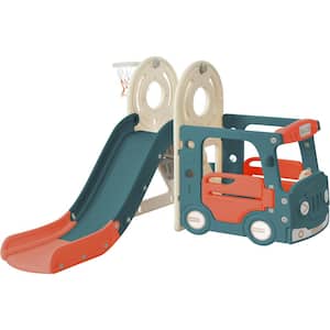 Red Freestanding Playset with Bus Structure and Slide