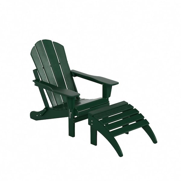 WESTIN OUTDOOR Laguna Outdoor Patio Traditional HDPE Plastic Folding Adirondack Chair with Footrest Ottoman in Dark Green