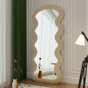 30 in. W x 71 in. H Irregular Pink Flannelette Wood Framed Wave Shaped Full Length Mirror