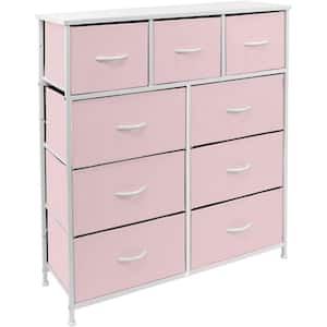 39.5 in. L x 11.5 in. W x 39.5 in. H 9-Drawer Pink Dresser with Steel Frame Wood Top Easy Pull Fabric Bins