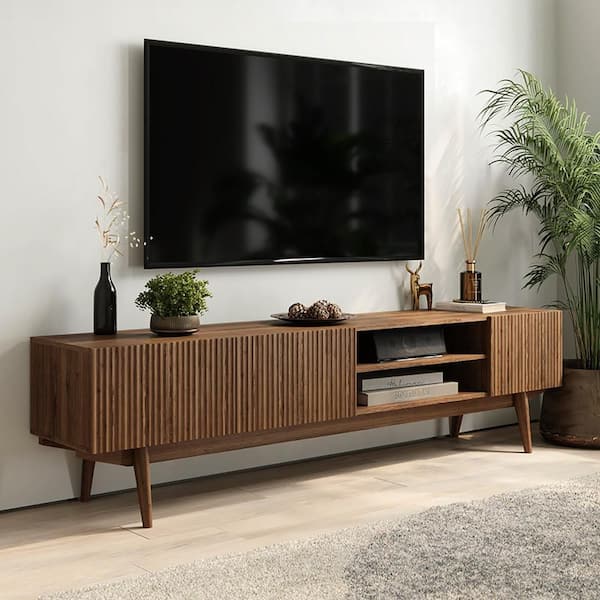 LIVING SKOG Kelly Brown TV Stand Fits TV's up to 75 in. with wooden legs