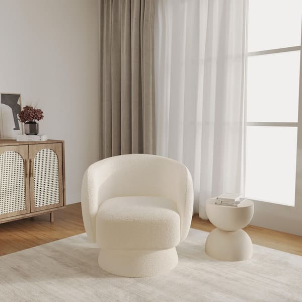 Leisuremod Accent Chair Upholstered in Boucle Armchair with a Swivel and Removable Base Raze Collection in White