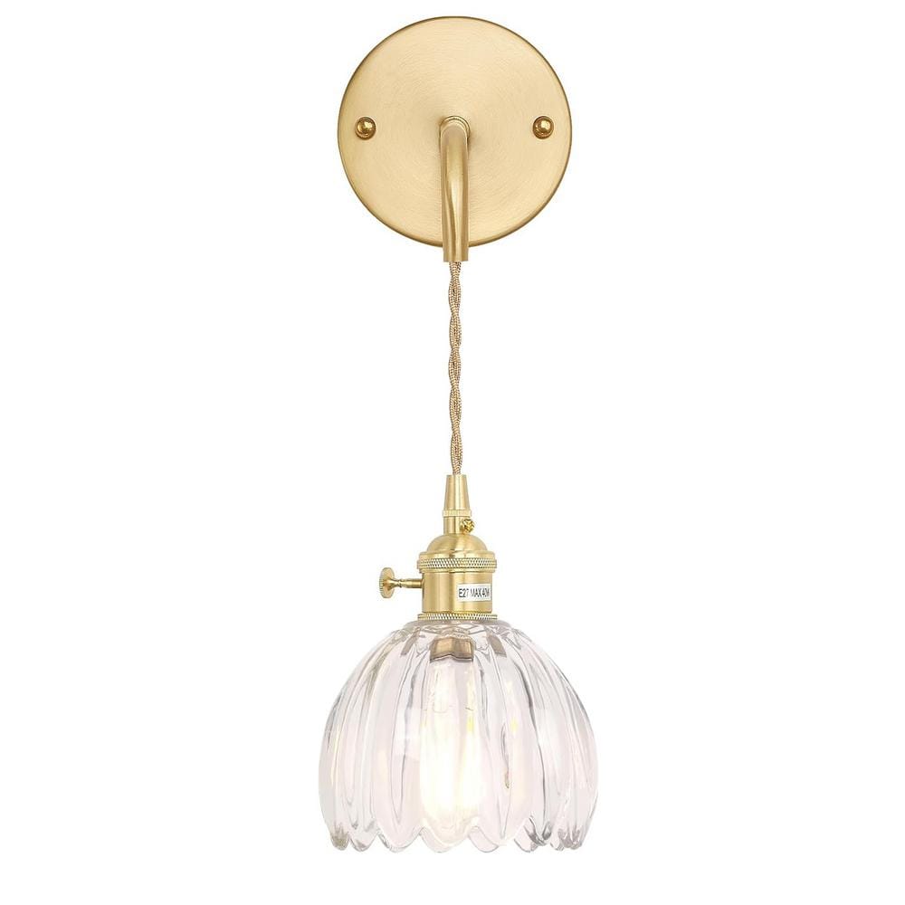 Retro 4.72 in. 1 Light Gold Vintage Smart Home Wall Sconce with Tulip Clear