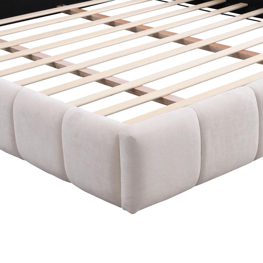 Jackson Beige Chenille Upholstered Wood Frame King Size Platform Bed with Checkerboard Headboard - thumbnail 9