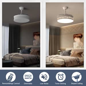 42 in.LED Matte Modern Indoor Low Profile White Smart Retractable Semi-Flush Mount Ceiling Fan Light with Remote Control
