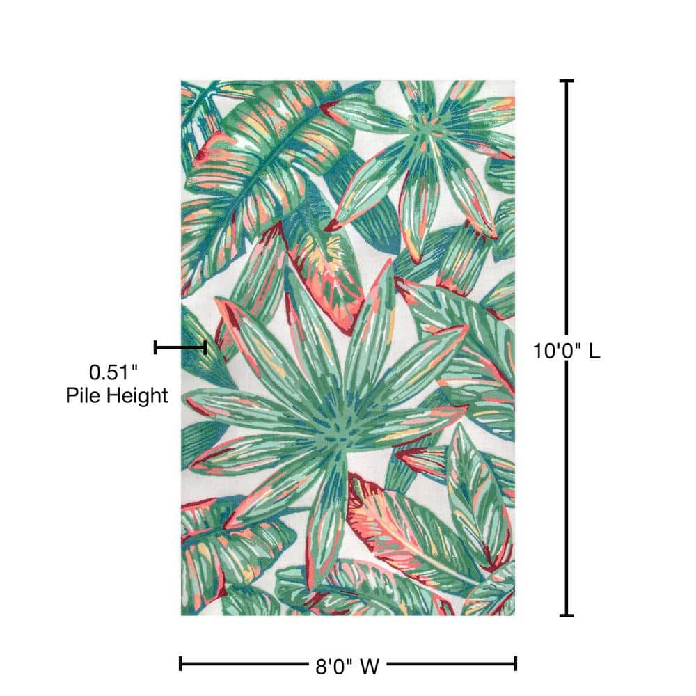 8' x 10' Red and Green Floral Synthetic Rectangular Rug