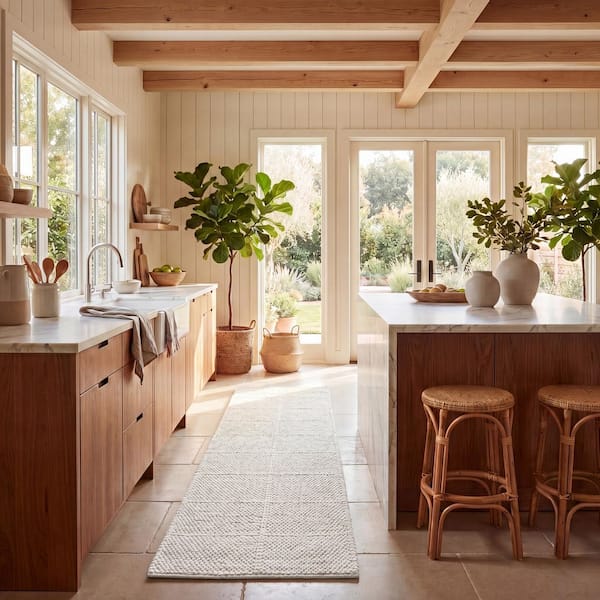 Natura 2 ft. x 9 ft. Ivory Glam Tile Runner Rug