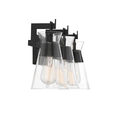Lakewood 24 in. W x 9.5 in. H 3-Light Matte Black Bathroom Vanity Light with Clear Glass Shades Savoy House Vanity Lighting
