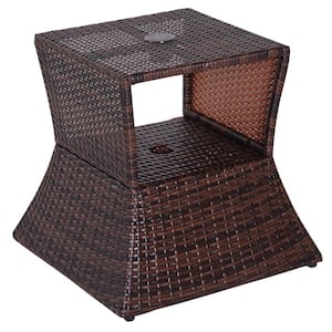 PE Rattan Outdoor Patio Side Table with Weather-Resistant Build Middle Storage Shelf and Durable Material
