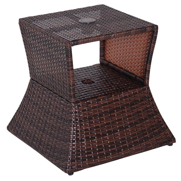 Outsunny PE Rattan Outdoor Patio Side Table with Weather-Resistant Build Middle Storage Shelf and Durable Material