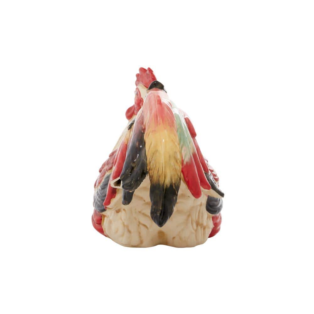 Multi-Colored Ceramic Rooster Garden Sculpture, 15" x 9"