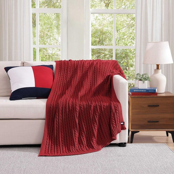 Hilfiger Cable Knit 1-Piece Navigator Red Cotton Blend Knit 50 x