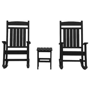 Classic Rocker Black 3-Piece Plastic Outdoor Chat Set