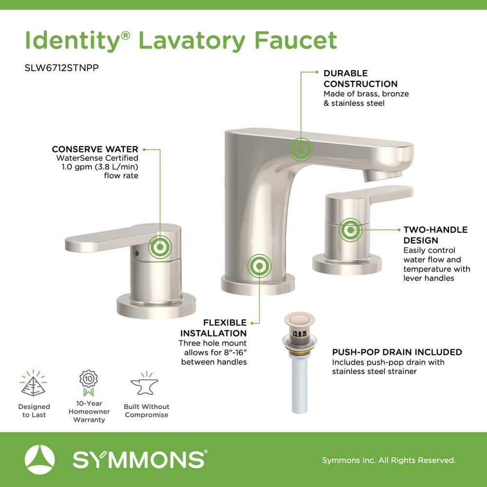 Satin Nickel Widespread Two-Handle Bathroom Faucet with Push Pop Drain
