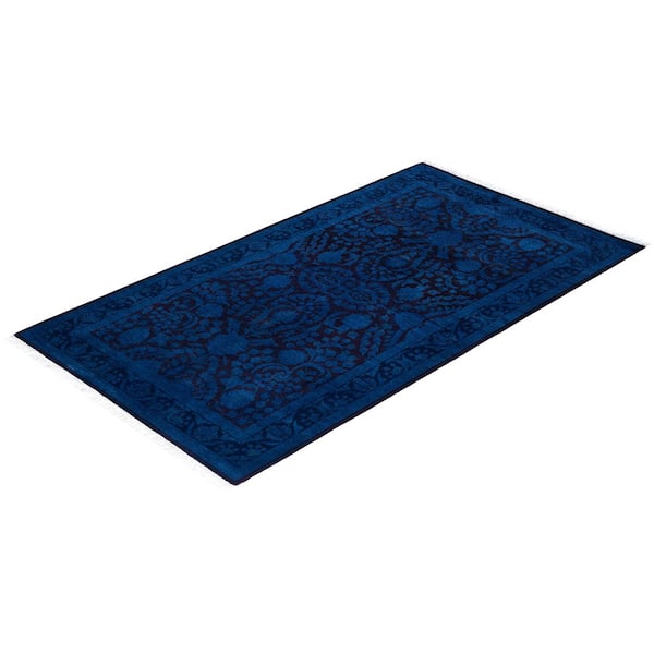 Overdyed Blue 3 x 5 Solid Wool Indoor Area Rug