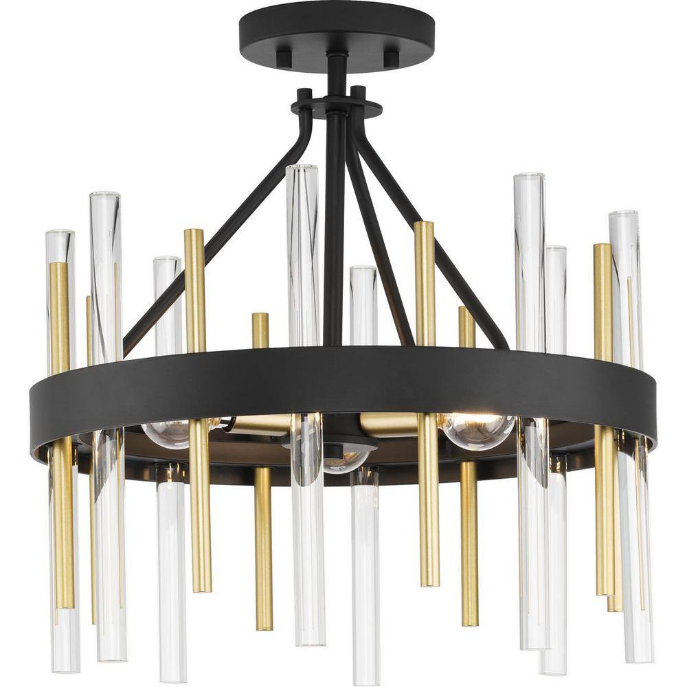 Orrizo 16" Black and Gold Semi-Flush Mount Light