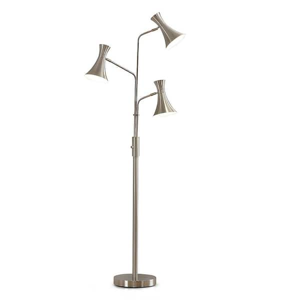 HomeGlam Bonnie 75 in. Brushed Nickel Finish 3-Lights Tree Floor Lamp