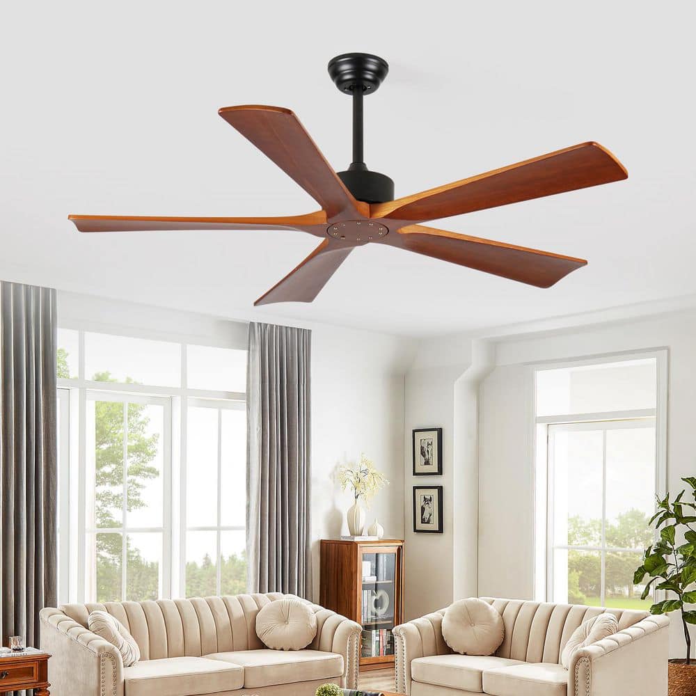 LINJO 60 In. Indoor&Outdoor Black 5 Solid Wood Fan Blades 6 Speeds