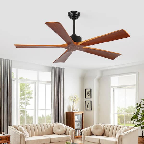 60 In. Indoor&Outdoor Black 5 Solid Wood Fan Blades 6 Speeds Ceiling Fan with Remote Control