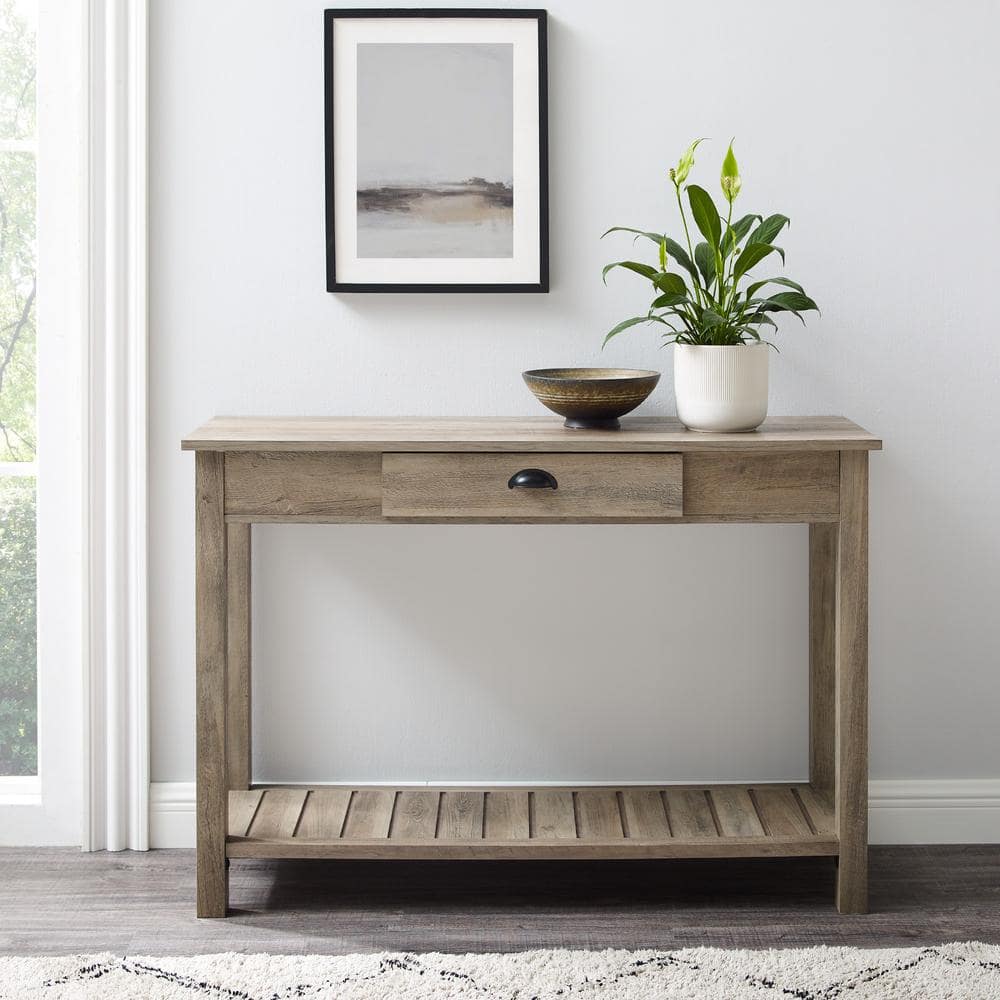 Rustic Farmhouse 48" Black Wood Entry Console with Storage