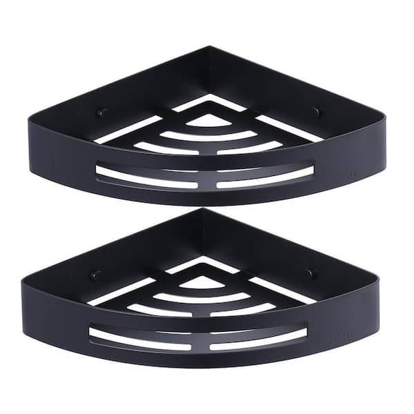 Wall Mounted Bathroom Shower Caddies Stainless Steel Corner Storage Shelves in Matte Black