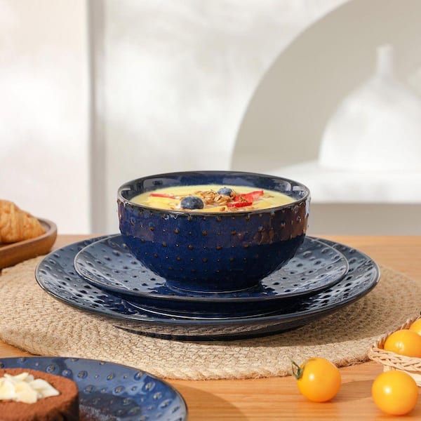 MALACASA 16-Piece Blue Stoneware Dinnerware Set (Service for 4