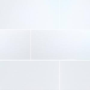 Dymo White Stripe 12 in. x 24 in. Glossy Ceramic Wall Tile (16 sq. ft./Case)