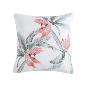 Acapulco Palms White and Pink Polyester 20 in. x 20 in. Square Decorative Pillow