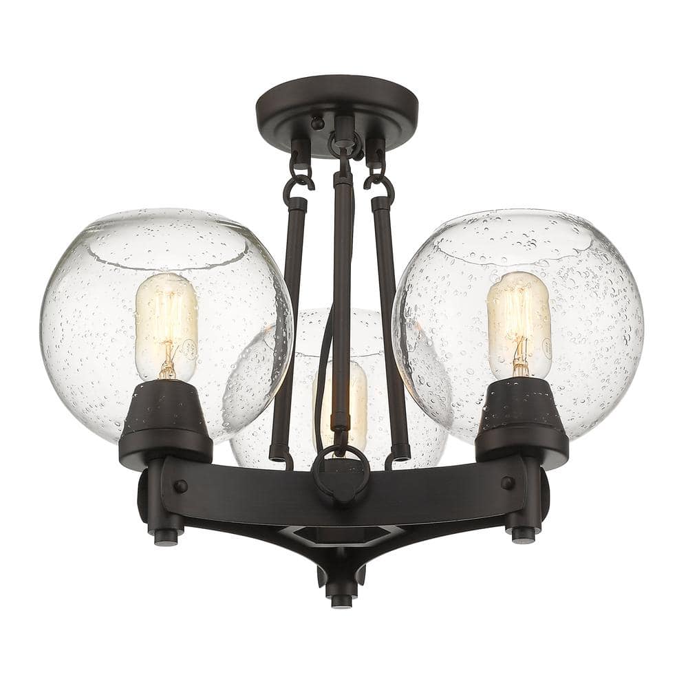 Rustic Bronze Semi-Flush Mount Light with Seeded Glass