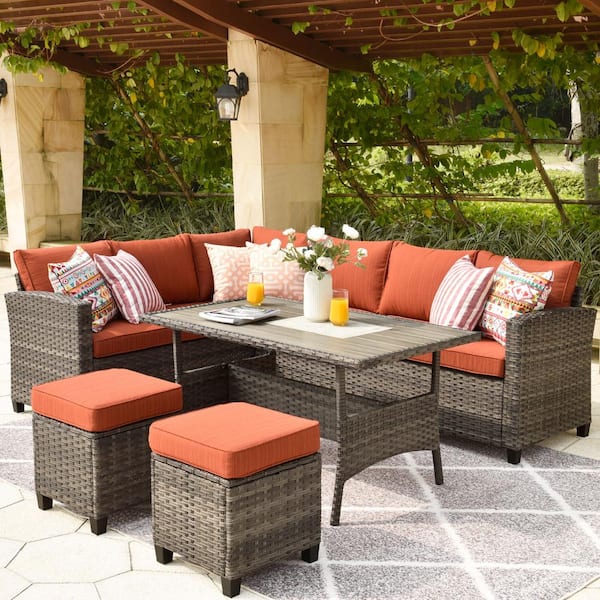 Xizzi Megon Holly Gray 5 Piece Wicker Outdoor Patio Conversation Sectional Seating Sofa Set With Orange Red Cushions Lv805rehd The Home Depot Xizzi Megon Holly Gray 5 Piece Wicker, Sears Monterey Outdoor Furniture