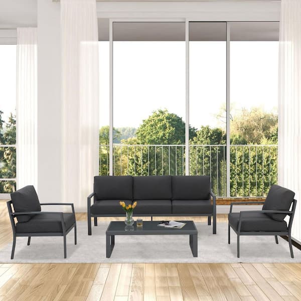 SUNVIVI 4-Pieces Deap Seating Set with Dark Gray Cushions, All-Weather