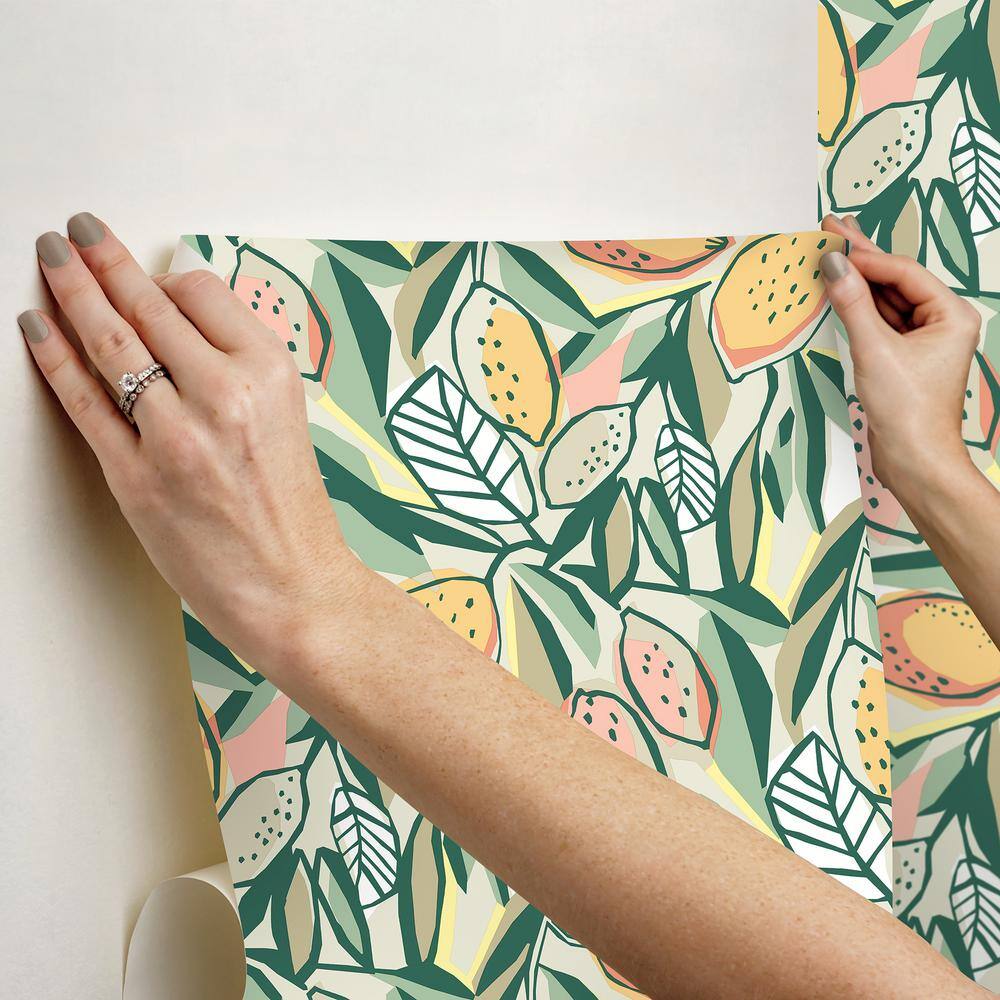 White and Green Citrus Peel and Stick Wallpaper