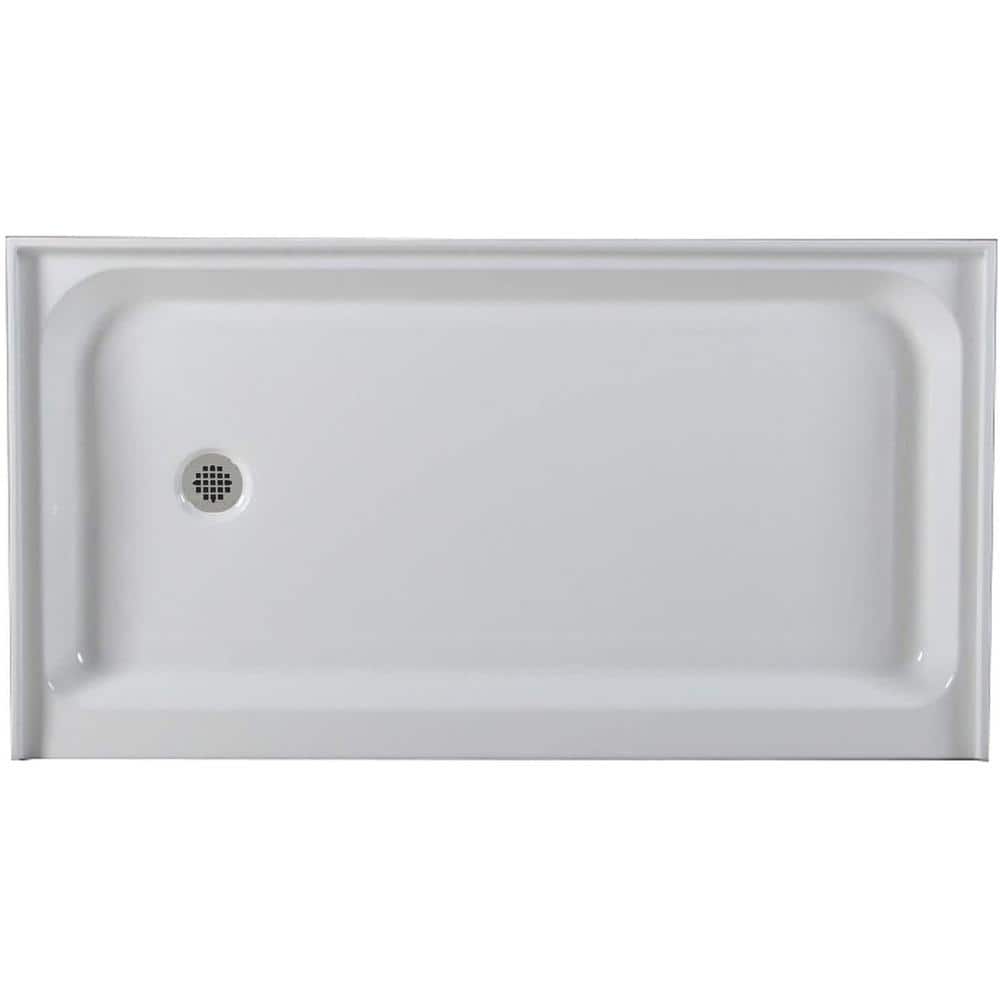 60'' White Acrylic Rectangular Shower Base with Polished Chrome Drain